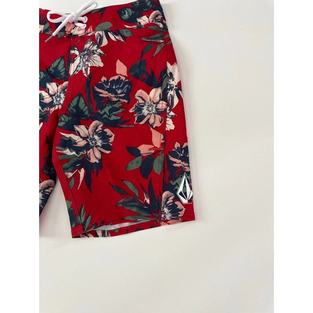 Volcom Kids Red Floral Tropical Board Shorts Swim Trunks Size 25 C0802304